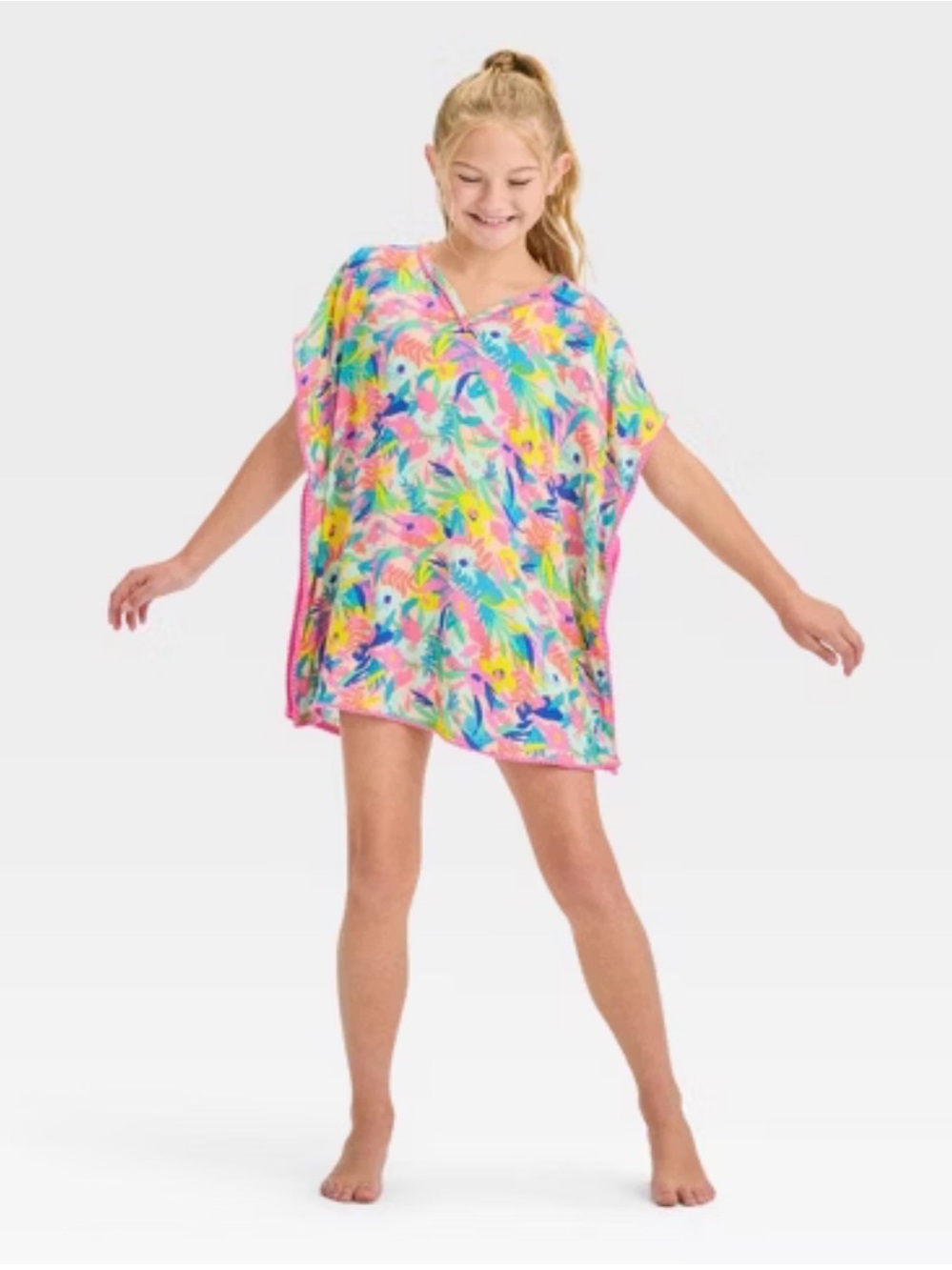 Girls' Multicolor Tropical Swim Cover  Tunic